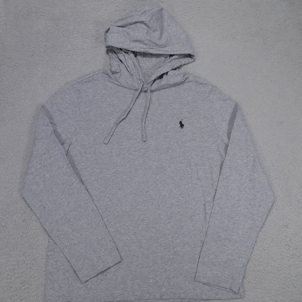 Polo Ralph Lauren Hoodie Shirt Mens Medium Gray Button Pullover Light Woven